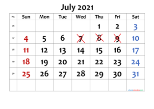 Нерабочие дни в июле 2021