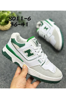 Женские кроссовки 8011-6 бело-серо-зеленые